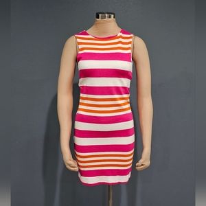 ZARA KNIT Pink White Striped Jersey Knit Sleeveless Dress S